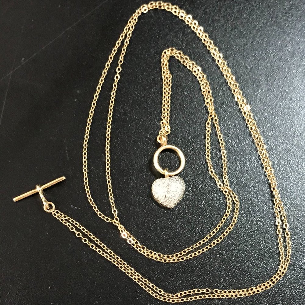 18" 14 Kt Gold Vermeil Cable Chain Toggle Necklace with Heart pendant